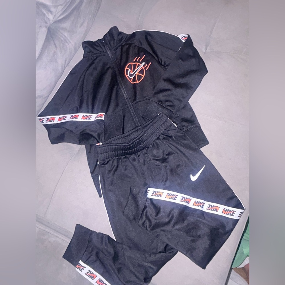 Nike Black Tracksuit with Orange Logo and White Details SZ 3T